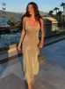 Abiti casual Sexy Abito longuette da sera in seta brillante scintillante Donna senza maniche Lungo sirena Abiti da ballo per feste formali Glitter Vestidos Robe 230421