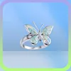 Bague en argent plaqué en forme de papillon pour femmes, 10 pièces, plusieurs couleurs, opale Opalite, bijoux à la mode, 1145081