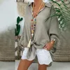 Blouses Femmes Femmes Coton Lin Chemise À Manches Longues Chemisier Dames Baggy Top Plus Taille Solide Mode Oversize Boutons Lâches Robe Pour Dame