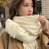 Scarves Sweet Off White Knitted Scarf Womens Thick Soft and Comfortable Shawl Dual Purpose Prep Style Office Winter Korean Fashion 231122