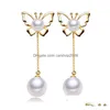 Dangle Shandelier S925 Sier Pearl Butterfly Earrings Jewelry with 925 Earply 4 wait drop Delivery DHzxh