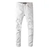 Vêtements de créateurs Mode Denim Pantalons Amiiri New Network Red Tide Marque Hot Diamond Patch avec trous cassés Élastique Slim Fit White Small Foot Jeans