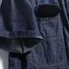 Lässige Hemden für Herren, Retro-Stil, japanischer Stil, Jeanshemd, Sommer, Paar, mehrere Taschen, halbe Ärmel, einfarbig, Allgleiches, lose, einfache Streetwear