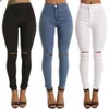 Kvinnors jeans sommarstil vit hål mager rippade kvinnor jegings cool denim hög midja byxor capris kvinnlig svart casual grossistmärke