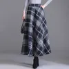 Jupes Automne Élégant Zipper Taille Élastique A-ligne Jupe Femmes Vêtements Bureau Lady Plaid Taille Haute Robe Longue Dames De Mode Plissée 230422