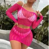 Sexy Socks Sexy Fishnet Girl Wear Top Dress 2 Piece Suit Diamonds Bodystocking Crystal Lingerie Q231122