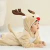 Rompers Baby Flannel Romper Born Boy Girl Reindeer Costume Toddler Winter Chritmas Elf strój niemowlęcy z kapturem grube ciepłe piżamę 231122