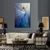 Hand Painted Oil Painting Figure Dancing Ballerina in Blue Abstract Modern Beautiful Canvas Art Woman Artwork Picture for Home Dec192h