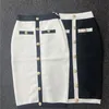 Jupes Noir Blanc Bandage Pour Femmes Élégant Taille Haute Boutons Élastiques Longueur Au Genou Jupe Crayon Dames Bureau Tissu 231121