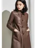 Manteau en cuir mi-long pour femme, ample, en peau de mouton, mode coréenne, automne