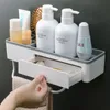 Prateleiras do banheiro Banheiro prateleira chuveiro Caddy Organizador de shampoo montado na parede rack com gaveta barra de toalha sem perfuração de acessórios de armazenamento de cozinha 230422