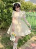 Spetsar ruffles kawaii puff hylsa mini klänningar girly vestidos sommar söt stil prinsessa lolita klänning kvinnor elegant