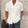 Chemises décontractées pour hommes 2023 Été Solid Lin Chemise à manches courtes Ensemble Mode Français Élégant Gentleman Lâche Simple Simple Top Vêtements