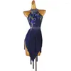 Stage Wear Latin Dance Slimming Competition Performance Rumba Denim Dress Tassel Style