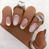 False Nails 24Pcs Simple Almond Shiny White French Stiletto Fake Detachable Oval Full Cover Press On Tips Manicure