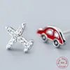 Boucles d'Oreilles Réel. 925 argent Sterling avion avion voiture asymétrie femmes avec clair CZ bijoux faits à la main 2023