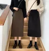 Skirts High Quality Women 2023 Sexy Slits Woolen Midi Pencil Skirt Vintage Black Waist Autumn Winter Korean Female