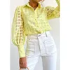 Women's Blouses Solid Color Transparent Plaid Shirt Top Y2K Fashion Flying Sleeve Casual