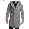 Herr ull blandar ny herrrock 2023 Spring Autumn British Men Hooded Silk Floss Woolen Coat Fashion Casual Woolen Coatl231123