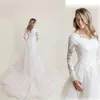 Boho kanten trouwjurk 2023 Elegante bruidsjurken met lange mouwen v nek tulle land westerse vestido de novia