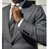 Men's Suits Gentlemen Grey Blazer Single Breasted Peaked Lapel Flat Skinny 2 Piece Jacket Pants Slim Fit Wedding Prom Full Set