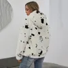 Women's Fur & Faux Elegant High Warm Fuzzy Women Coat Winter Faux-Fur Hooded Jacket Outwear Milk Cow Print Long Sleeve Zip-up Streetwear