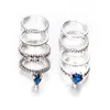 Cluster Rings 8 PCS Set Fashion Creative Exquisite Vintage Knuckle with Inlaid Blue Gem Heart Design Kvinna