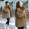 Women's Trench Coats Down Cotton Jacket Mid Length 2023 Off-season Fashion Hooded Drawstring Waist Pocket Winter Coat