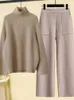 Womens Two Piece Pants Autumn and Winter Warm Set Elegant Turtle Neck Sticked Loose Sweater Wool 4XL 231121