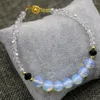 Strand 8mm Round Opal Beads Bracelets For Women 3x4mm White Glass Crystal High Quality Gifts Jewelry 7.5inch B2908