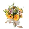 Flores decorativas buquê de noiva de casamento com fita Sun Flower Cascading Bouquets para Decorações de Chuveiro de Cerimônia de Dama de Brides dama de noiva