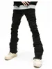 Jeans pour hommes industrie lourde pantalon droit noir coupe ajustée pantalon en denim décontracté empilé