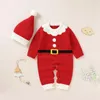 Ensembles de vêtements Père Noël 2 pièces Costume bébé fille garçon barboteuse de Noël avec chapeau né hiver tricoté à manches longues combinaison de Noël fête