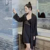 Women's Sleepwear Robe&Nightgown Suit Women Sexy Satin Two Pieces Kimono Gown Bathrobe Soft Intimate Lingerie Lace Trim Home Wear