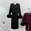 Tweedelige jurk mode Franse vintage tweed set outfits hoge kwaliteit chic kort jasje met franjes lange rok past 231120