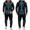 Herrspåriga Halloweeen Cosplay Skeleton Splanchna 3D över hela utskrivna dragkedja TRACHSUITS MENS HOUDIE PANTS 2 PCS Set Streetwear Suits T231122