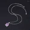 Pendants Spring Qiaoer Vintage 925 Sterling Silver 10 10MM Square Cut Synthesis Ruby Sapphire Emerald Paraiba Tourmaline Pendant Necklace