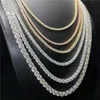 Finaste smycken halsband bling bredd 3mm 18k real vit guld runda moissanite diamanter tenniskedjor
