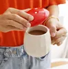 Mugs 300ml Red Lid Creative Mushroom Shaped Coffee Mugs Ceramic Milk Cup with Handle Gift for Women Mom Drinkware 231122