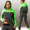 Women's Hoodies 2pcs Gym Spring Autumn With Pants Outfit Pockets Color Matching Comfortable Women Hoodie Set Zipper Closure Sweatshirt