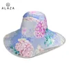 Chapéus largos da borda Mulheres Sun Hat Hat Multi Função Anti-UV Verão Tropical Palmy Print Lady Visor Cap Beach feminino ao ar livre