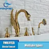 Banyo duş setleri kristal düğme kuğu altın küvet musluk güverte monte 5 delikli yaygın küvet mikser musluk ile torneir255p