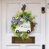 Flores decorativas, corona navideña Vintage, decoración de puerta delantera de camión, colgante, guirnalda de pino, adornos de cinta de hilo