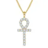 Fine Jewelry Fashion Unisex Sterling Sier Gold Plated Vvs 5Mm Moissanite Diamond Ankh Cross Pendant Necklace