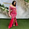 2023 Arabisch Aso Ebi Ballkleider Fuchsia Luxuriöse Meerjungfrau mit langen Ärmeln Nobler Tüll Afrikanischer Nigeria Spitze Abend formelle Party Partykleid für den zweiten Empfang ST516