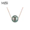 Женское изящное ювелирное ожерелье-колье, одинарный круглый 9-10 мм, натуральный черный жемчуг Таити из морской воды