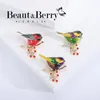 Brosches Beautberry Retro Emamel Bird 3-Color Rhinestone Drip Oil Alloy Small Animal Pins Women's Jewelry Accessories Gifts