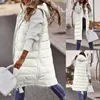 Damenwesten Pufferweste Einfache Knöpfe Reißverschlussleiste Reine Farbe Kapuze Knielanger Mantel Oberbekleidung Mantel