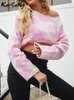 Kvinnors tröjor Karsany Short Sweater Top For Women Flower Knit Pullovers Autumn Outwear Casual Crop Oversize Tops 2023