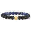 Strand African Turquois Beads Bracelets For Men Natural Volcanic Lava Bracelet Essential Oil Diffuser Gold Color Ball Charm Bangles